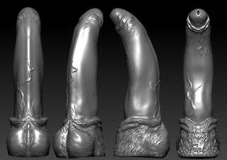 Fink the Otter fantasy dildo with sheath and balls. Curved design with veins and a smooth shaft. made from platinum cure silicone.