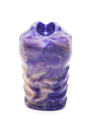 A pleasurable purple and beige vase with swirls on it.