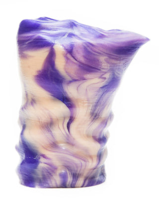 A purple and white swirled Parvus the Masturbator vase by Fantasticocks.