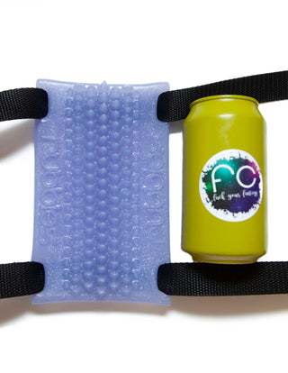 A Rubbies PEAK blue can with a blue bandana, designed for external stimulation, branded by Fantasticocks.